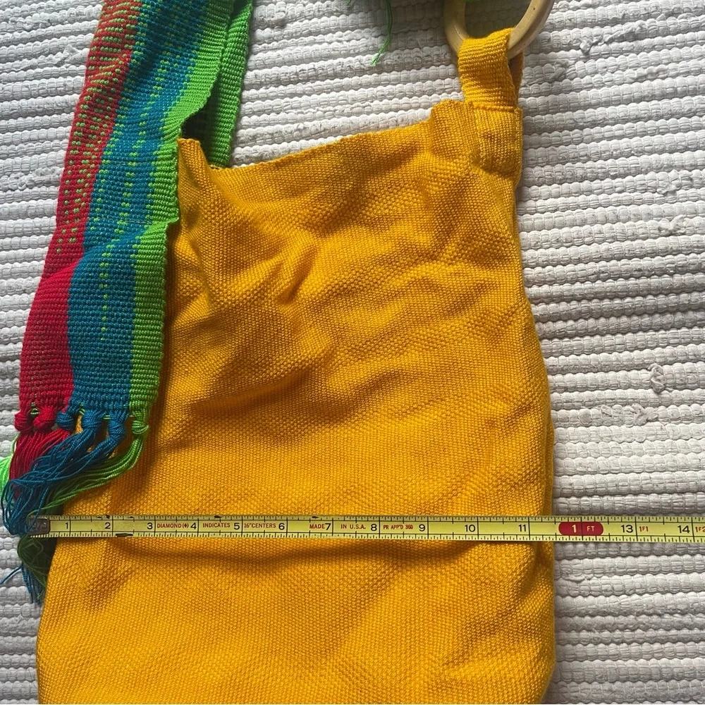 Wayuu Mochila Bag Handmade Boho Crossbody Yellow Woven Strap Artisan